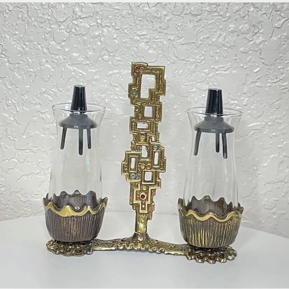 Vintage Judaica Brass Salt & Pepper Shakers By Abada Made In Israel. - Picture 2 of 9